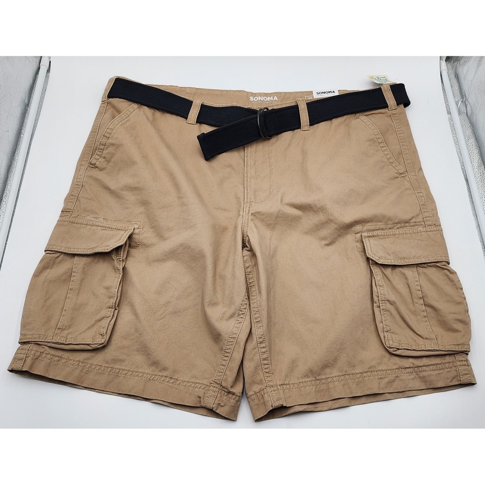 Sonoma Classic Cargo Shorts Mens 44 Tan NWT Big & Tall Cotton Belted Incense